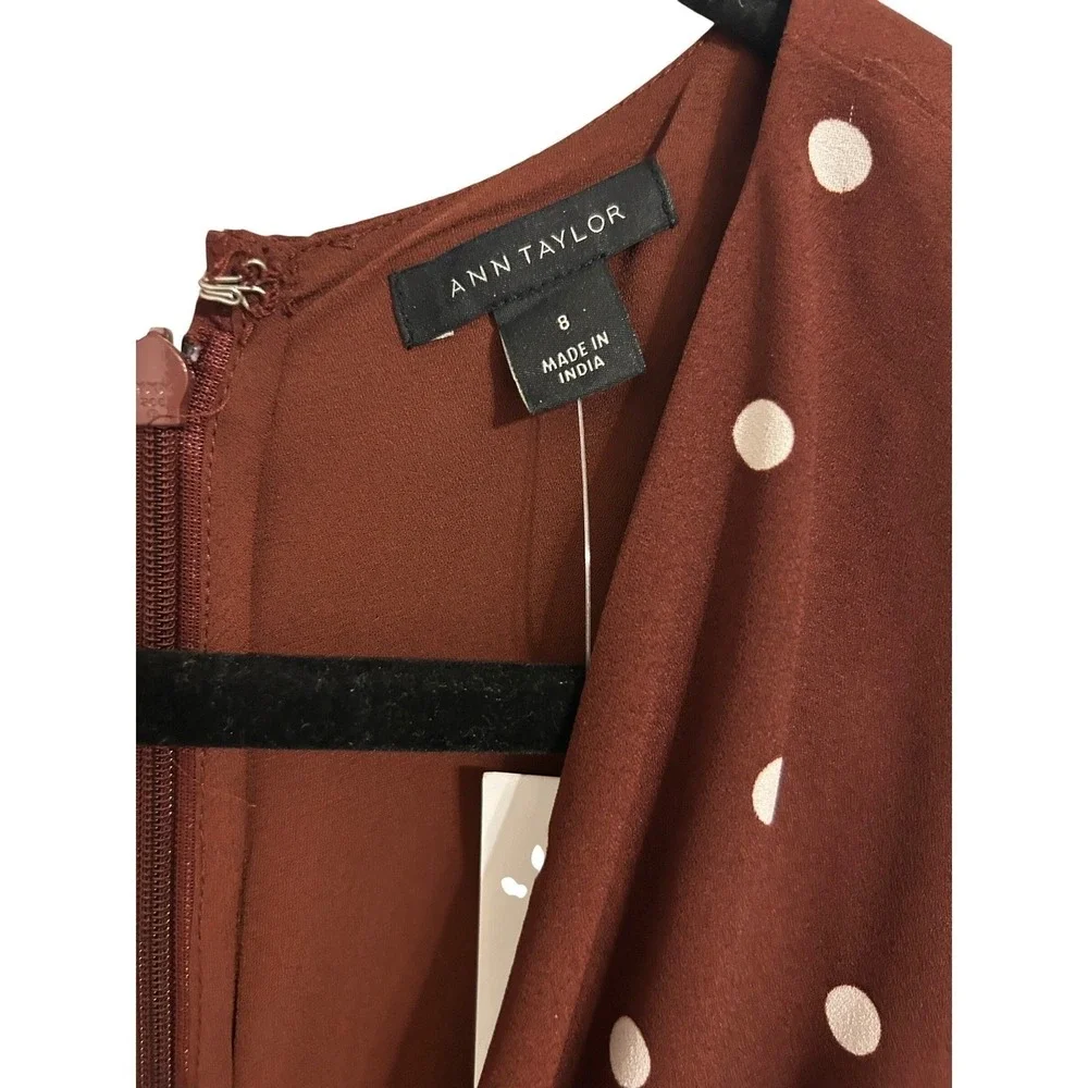 Ann Taylor Polka Dot‎ Wrap Midi Dress Rust Brown White Sleeveless Size 8 NWT